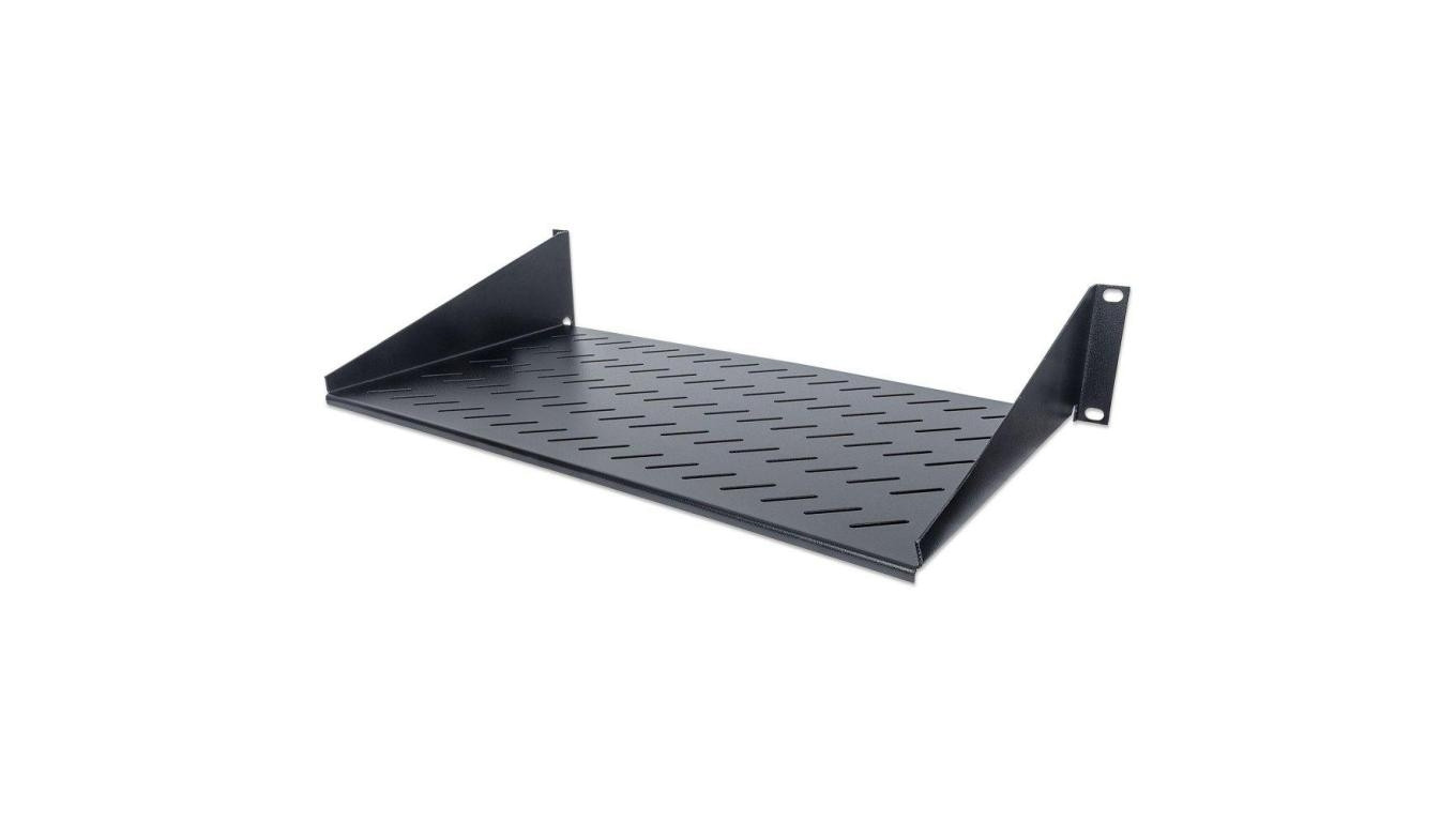 Półka 2U 250mm rack 19, 2 pkt mocowania, perforowana czarna