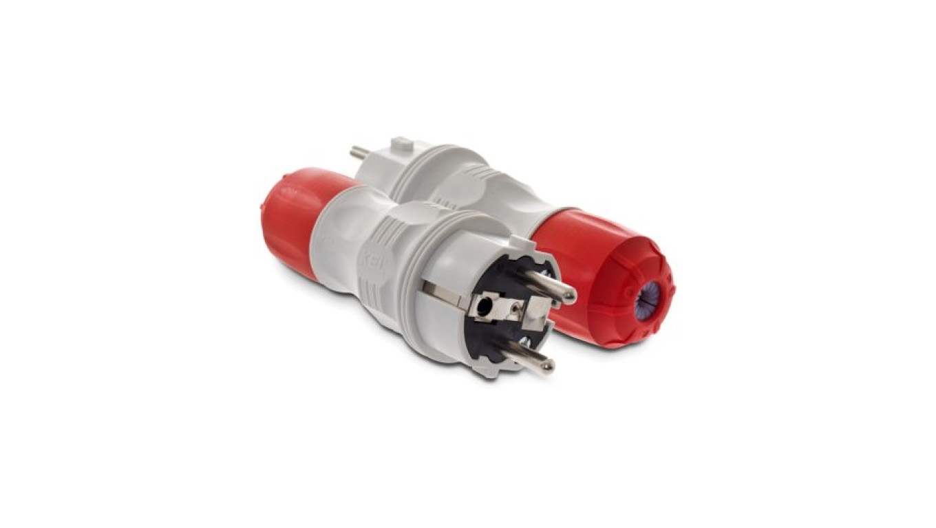 Wtyczka prosta 16A 2P+Z 250V IP54 szary/czerwony WT-54 W-98000