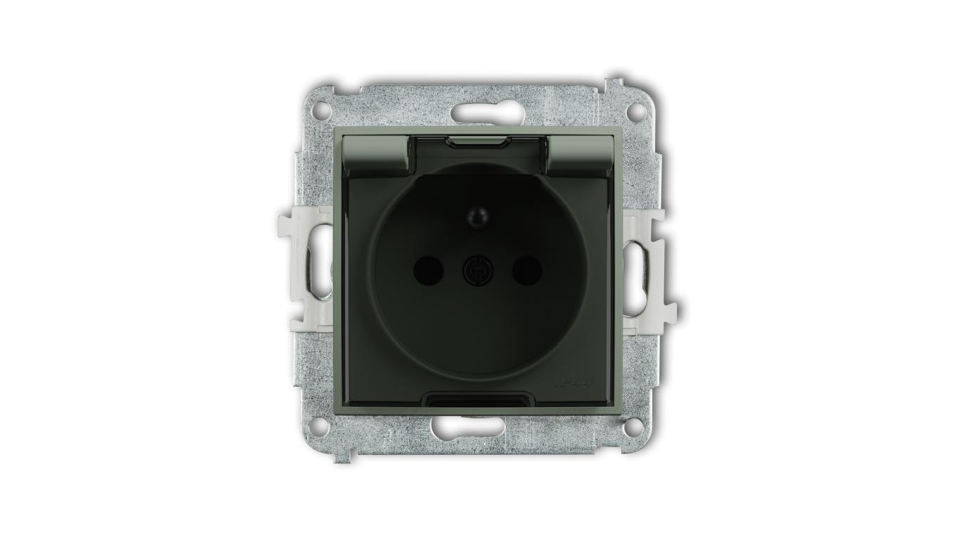 MINI Mechanizm gniazda bryzgoszczelnego z uziemieniem 2P+Z (klapka dymna, przesłony torów prądowych) szałwiowy 61MGPB-1zdp