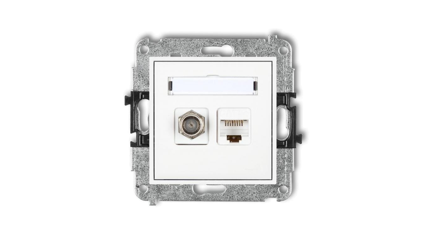 MINI Gniazdo antenowe typu F (SAT) + gniazda komputerowe 1xRJ45 kat. 5e biały MGFK-1