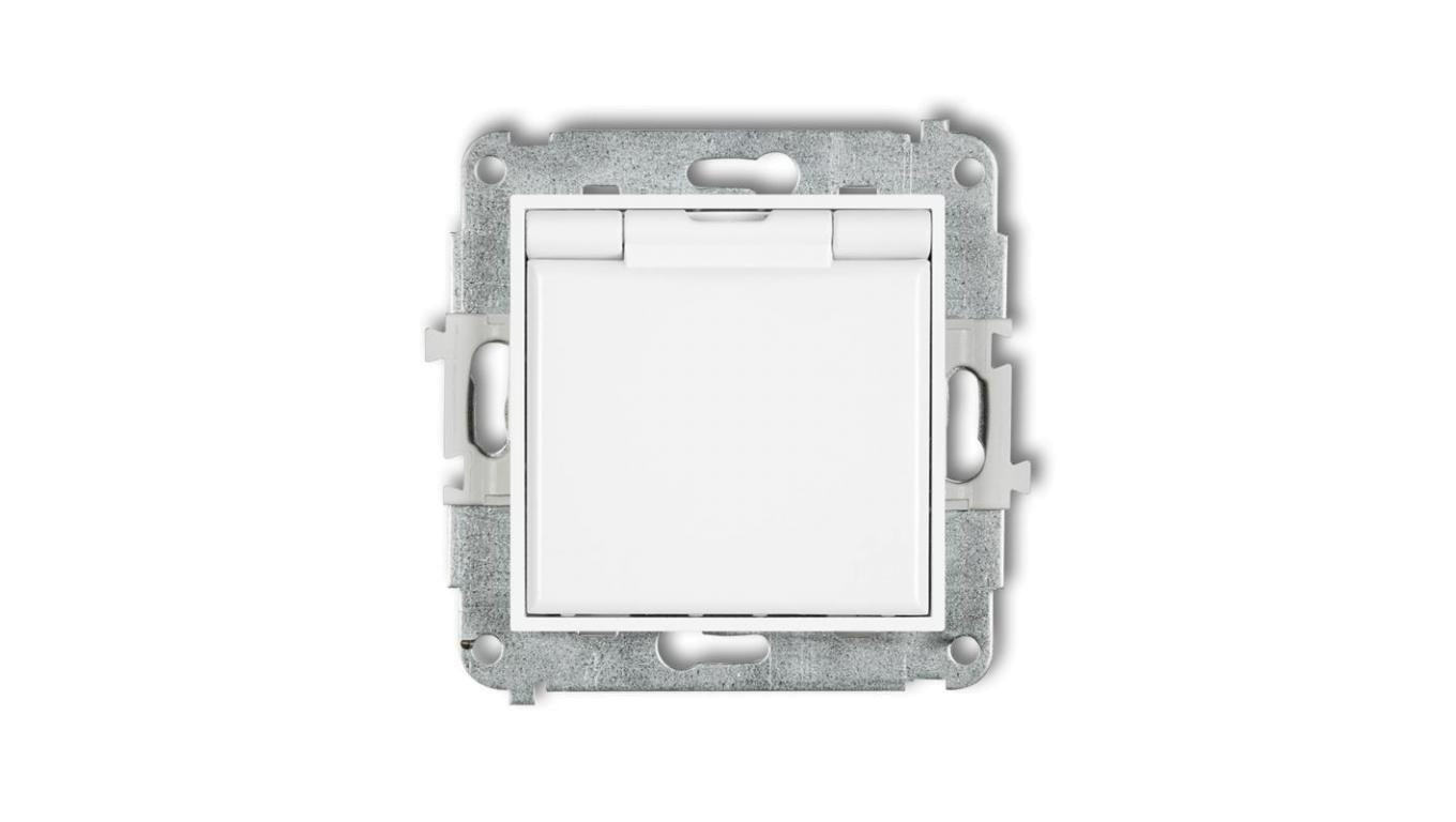 ICON Mechanizm gniazda bryzgoszczelnego z uziemieniem 2P+Z (klapka biała, przesłony torów prądowych) biały IGPB-1zp