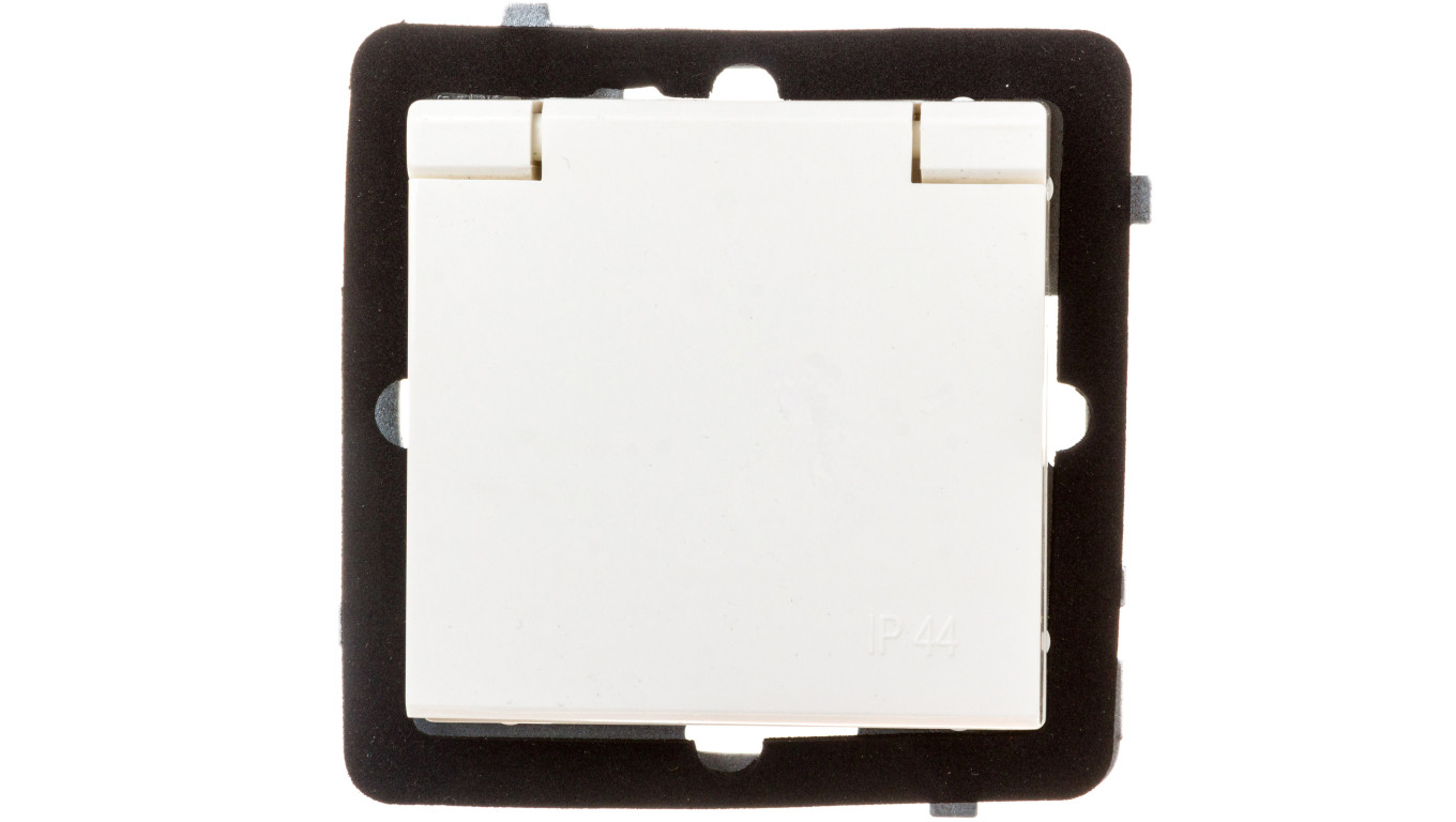 SONATA Gniazdo bryzgoszczelne z/u IP44 klapka ecru GPH-1RZ/m/27/w