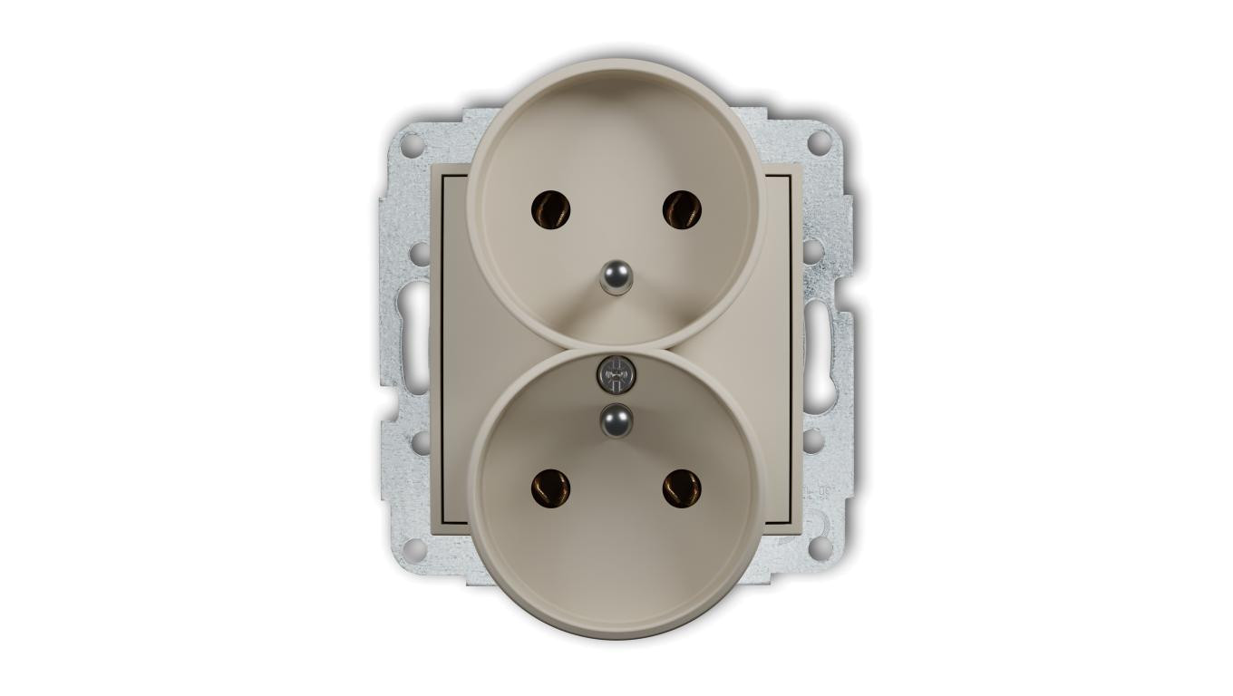 MINI Mechanizm gniazda podwójnego do ramki z uziemieniem 2x(2P+Z) (bez przesłon torów prądowych) taupe 60MGPR-2z
