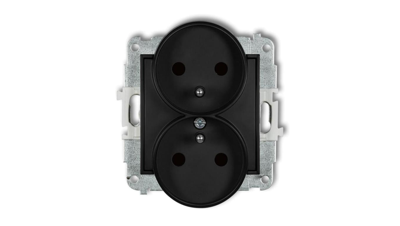 MINI Gniazdo podwójne z/u z przesłonami czarny mat 12MGPR-2zp