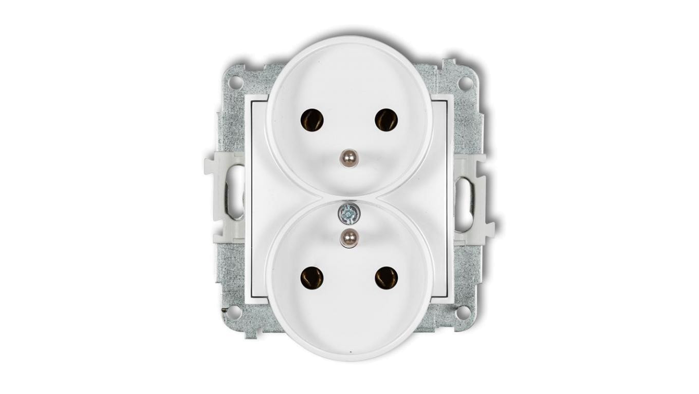 ICON Mechanizm gniazda podwójnego do ramki z uziemieniem 2x(2P+Z) (bez przesłon torów prądowych) biały mat 25IGPR-2z