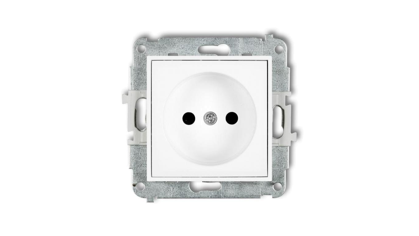 MINI Mechanizm gniazda pojedynczego bez uziemienia 2P (przesłony torów prądowych) biały mat 25MGP-1p