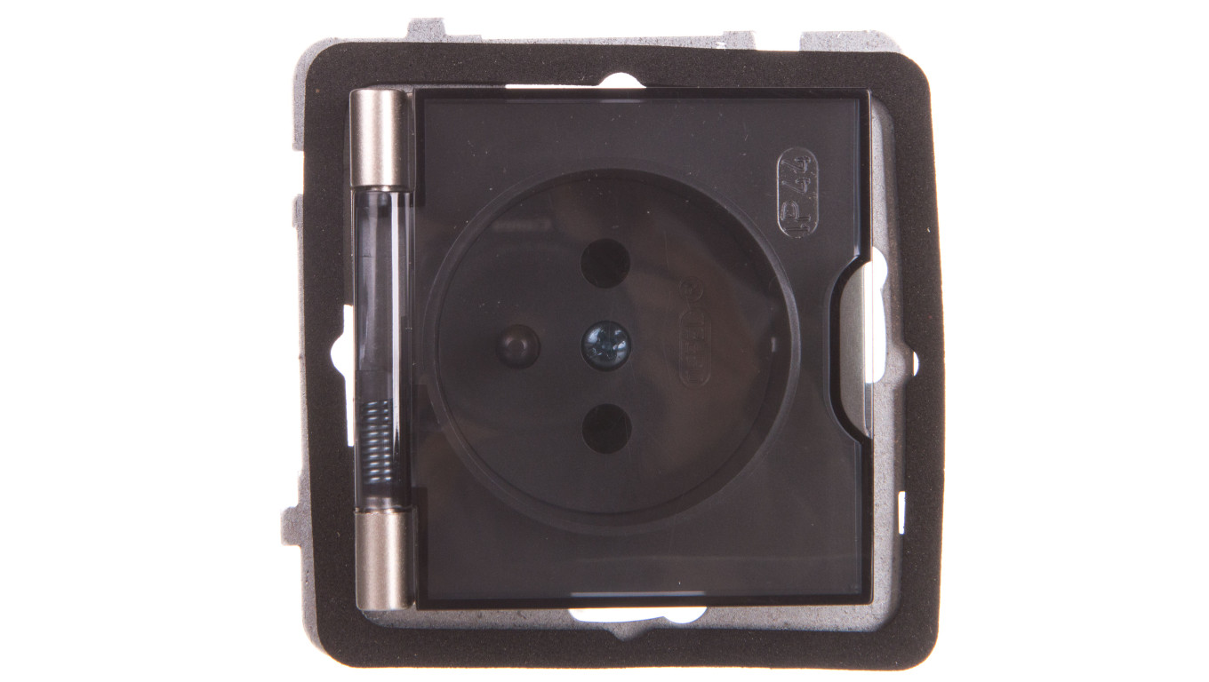 AS Gniazdo bryzgoszczelne z/u IP44 klapka przezroczysta satyna light GPH-1GZ/m/45/d