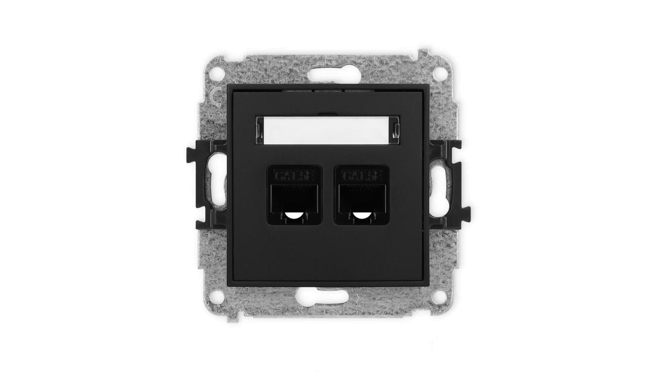 ICON Mechanizm gniazda komputerowego podwójnego 2xRJ45, kat. 5e, 8-stykowy czarny mat 12IGK-2
