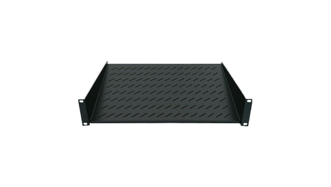 Półka 1U 150mm rack 19, 2 pkt mocowania, perforowana, czarna