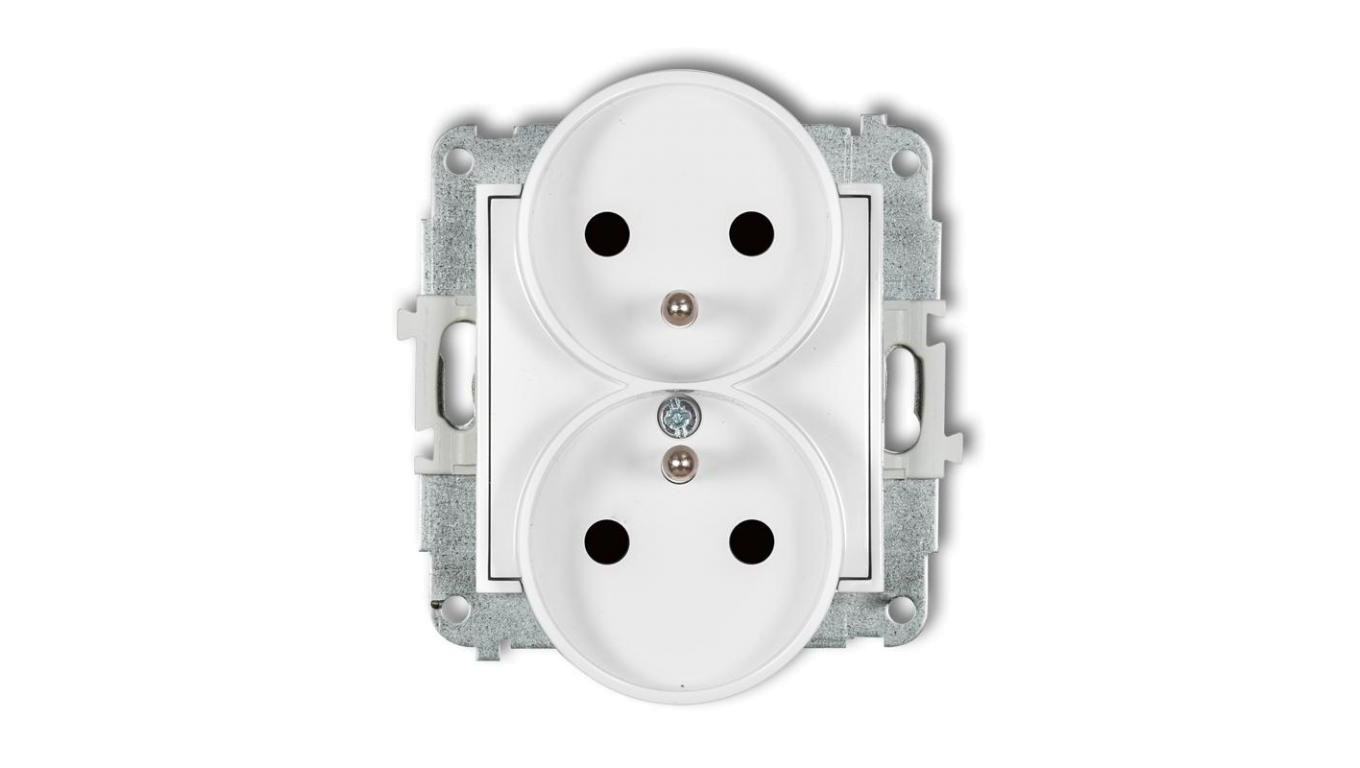 MINI Gniazdo podwójne z/u z przesłonami białe MGPR-2zp