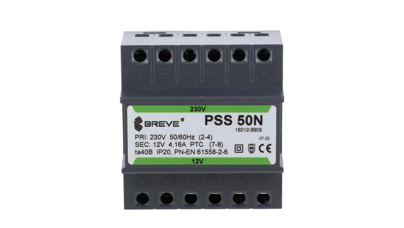 Transformator 1-fazowy modułowy bezpieczeństwa PSS 50N 230/ 12V 4,2A, na szynę DIN, IP20, Ta 40, 16012-9905