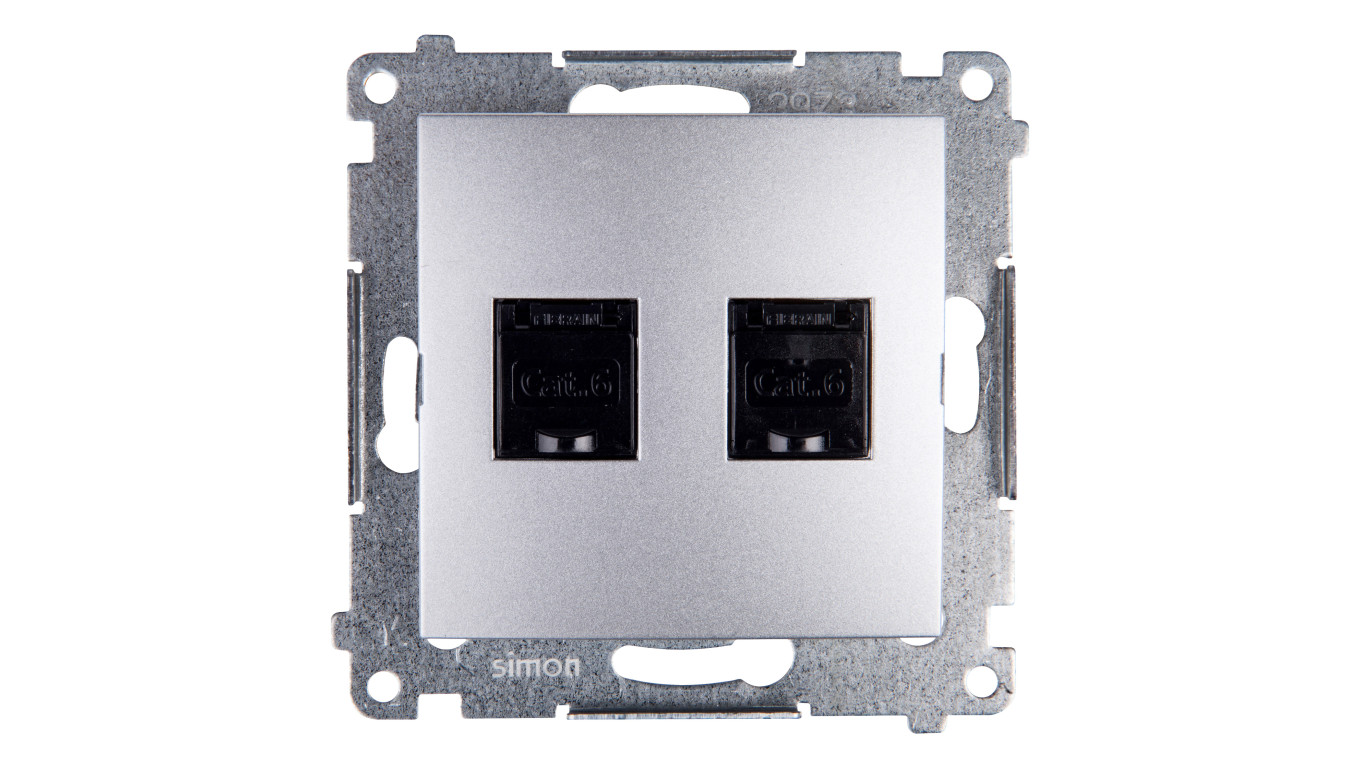 Simon 54 Gniazdo komputerowe podwójne 2xRJ45 kat.6 z przesłoną srebrny mat D62.01/43