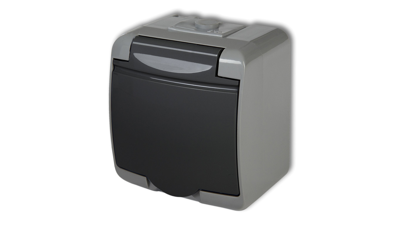 JUNIOR Gniazdo pojedyncze z/u (klapka grafitowa) popielaty / grafitowy IP54 30GHE-1