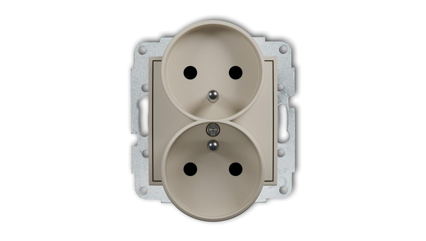 MINI Mechanizm gniazda podwójnego do ramki z uziemieniem 2x(2P+Z) (przesłony torów prądowych) taupe 60MGPR-2zp