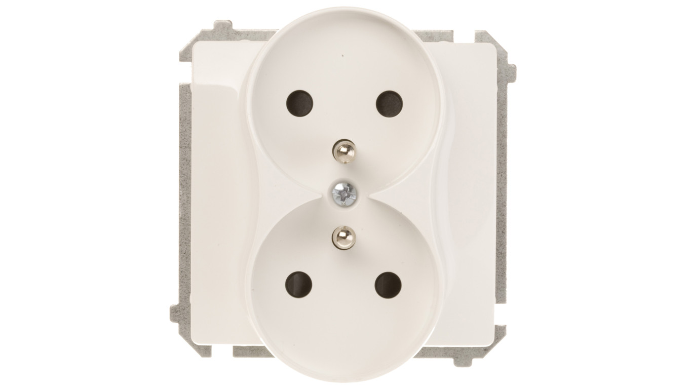 Simon Basic Gniazdo podwójne z/u 16A IP20 z przesłoną torów białe BMGZ2Mz.01/11