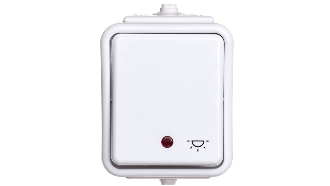 Cedar Przycisk hermetyczny IP44 światło z podświetleniem 10A biały IP44 WNt-102CS WNT102CS01