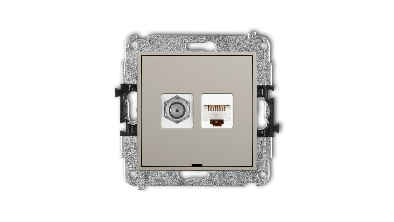 MINI Mechanizm gniazda antenowego poj. typu F (SAT) + gniazda komp. poj. 1xRJ45, kat. 5e, 8-stykowy, bez opisu taupe 60MGFKBO-1