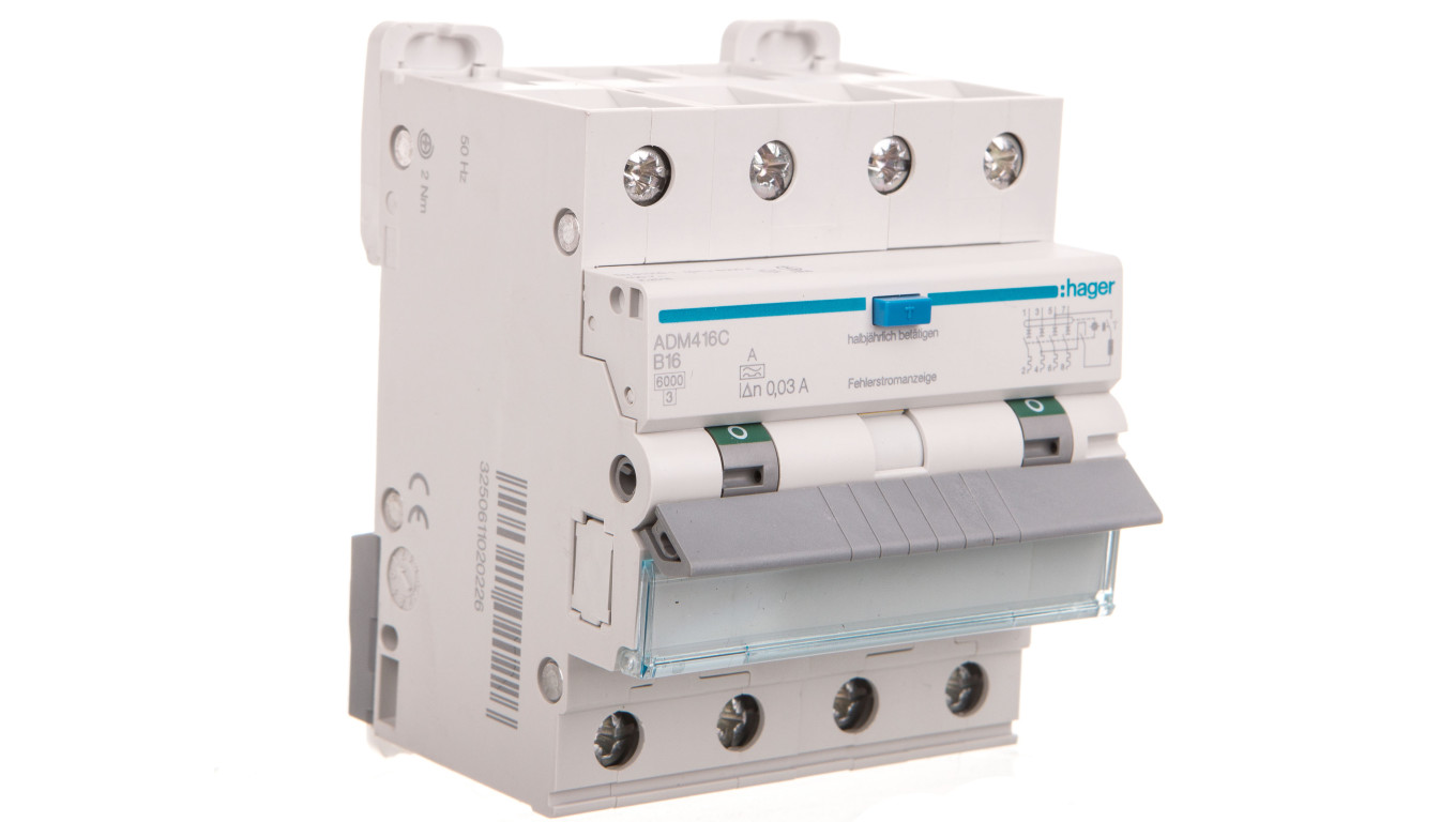 Wyłącznik różnicowo-nadprądowy RCBO 4P B16A 0,03A Typ A 6kA RCBO ADM416C