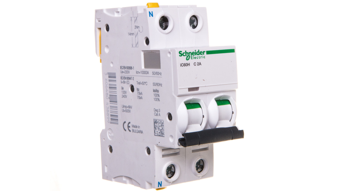 Wyłącznik nadprądowy 1P+N C 2A 10kA AC iC60H-C2-1N A9F07602
