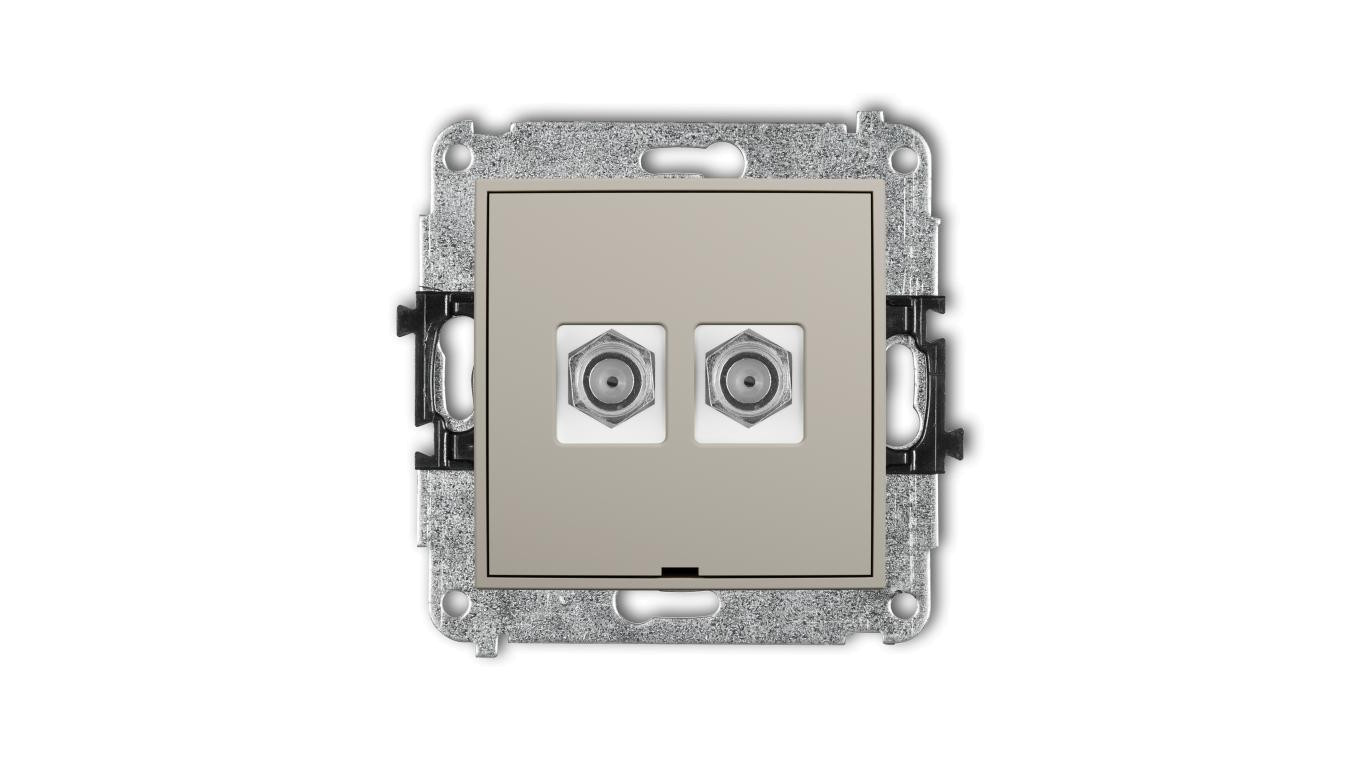 MINI Mechanizm gniazda antenowego podwójnego typu F (SAT) niklowany, bez pola opisowego taupe 60MGFBO-2