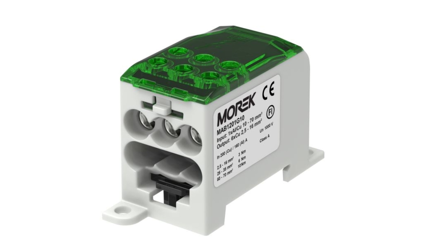 Blok dystrybucyjny - rozdzielczy OJL200A zielony wej: 1xAl/Cu10-70mm wyj: 6xCu 2,5-16mm2 MAB1201G10