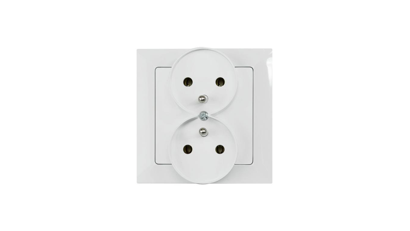 Gniazdo podtynkowe podwójne 2x2p+Z do ramki, Pola białe, 33028