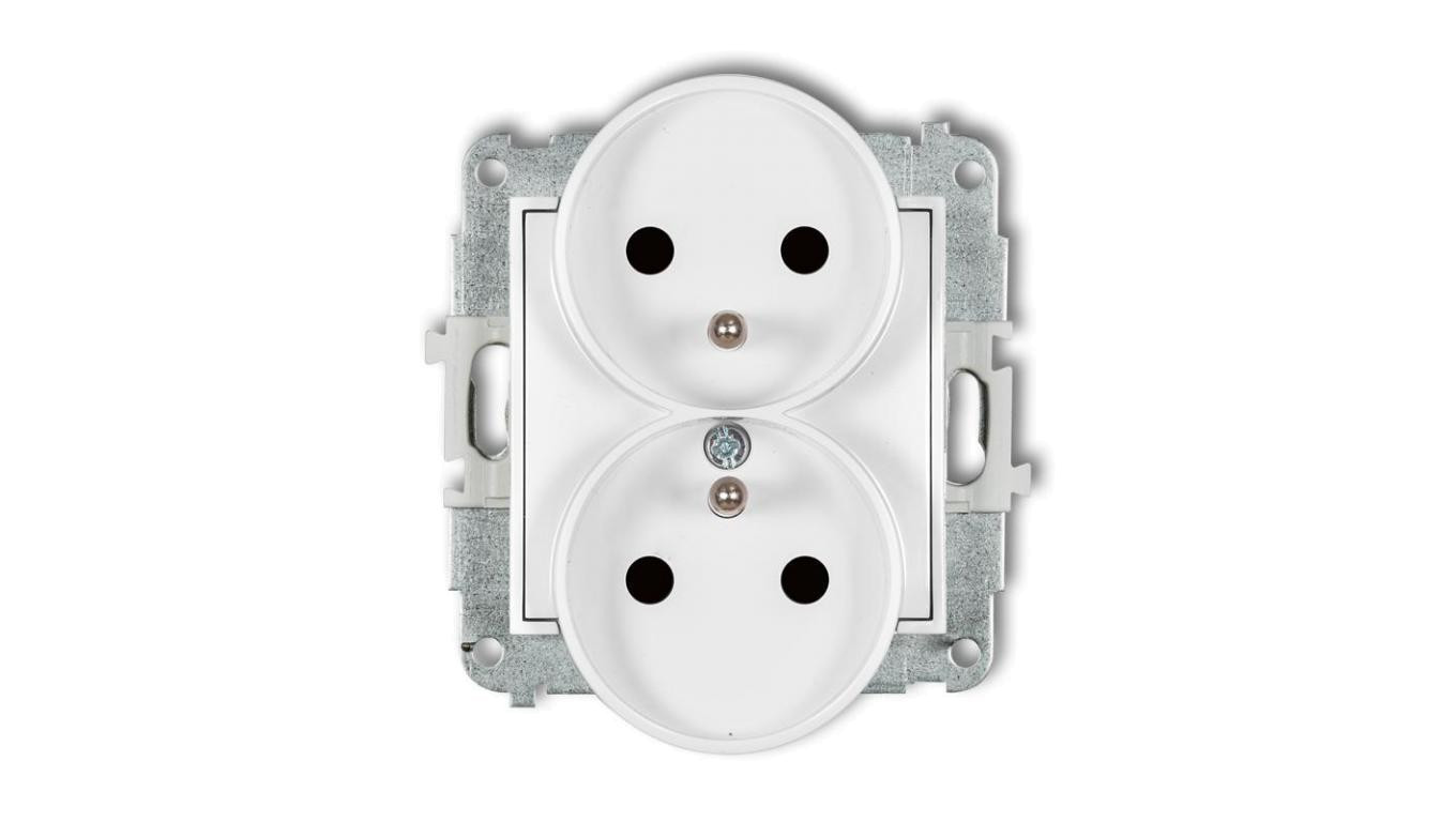 ICON Mechanizm gniazda podwójnego do ramki z uziemieniem 2x(2P+Z) (przesłony torów prądowych) biały IGPR-2zp