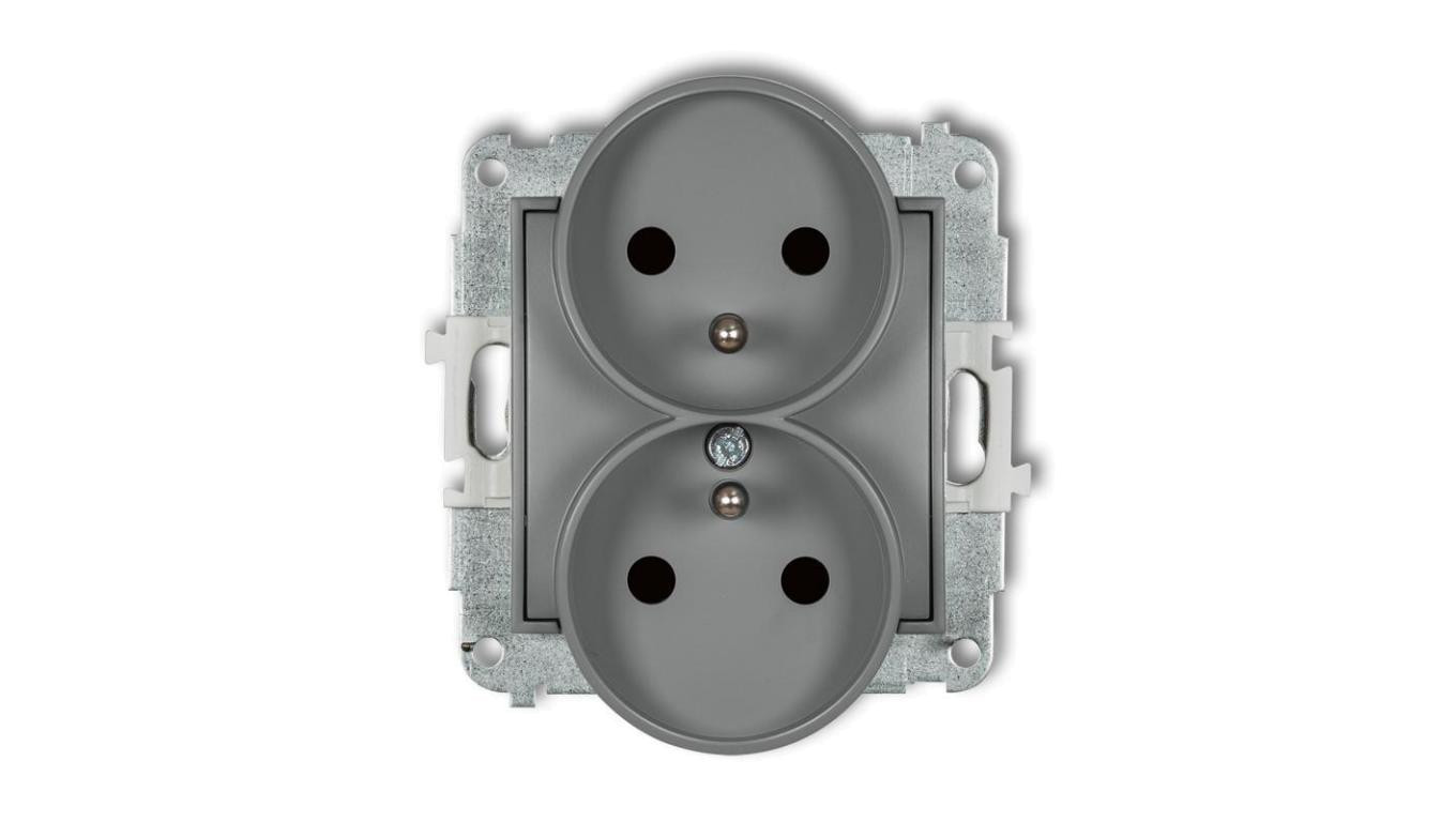 ICON Mechanizm gniazda podwójnego do ramki z uziemieniem 2x(2P+Z) (przesłony torów prądowych) szary mat 27IGPR-2zp