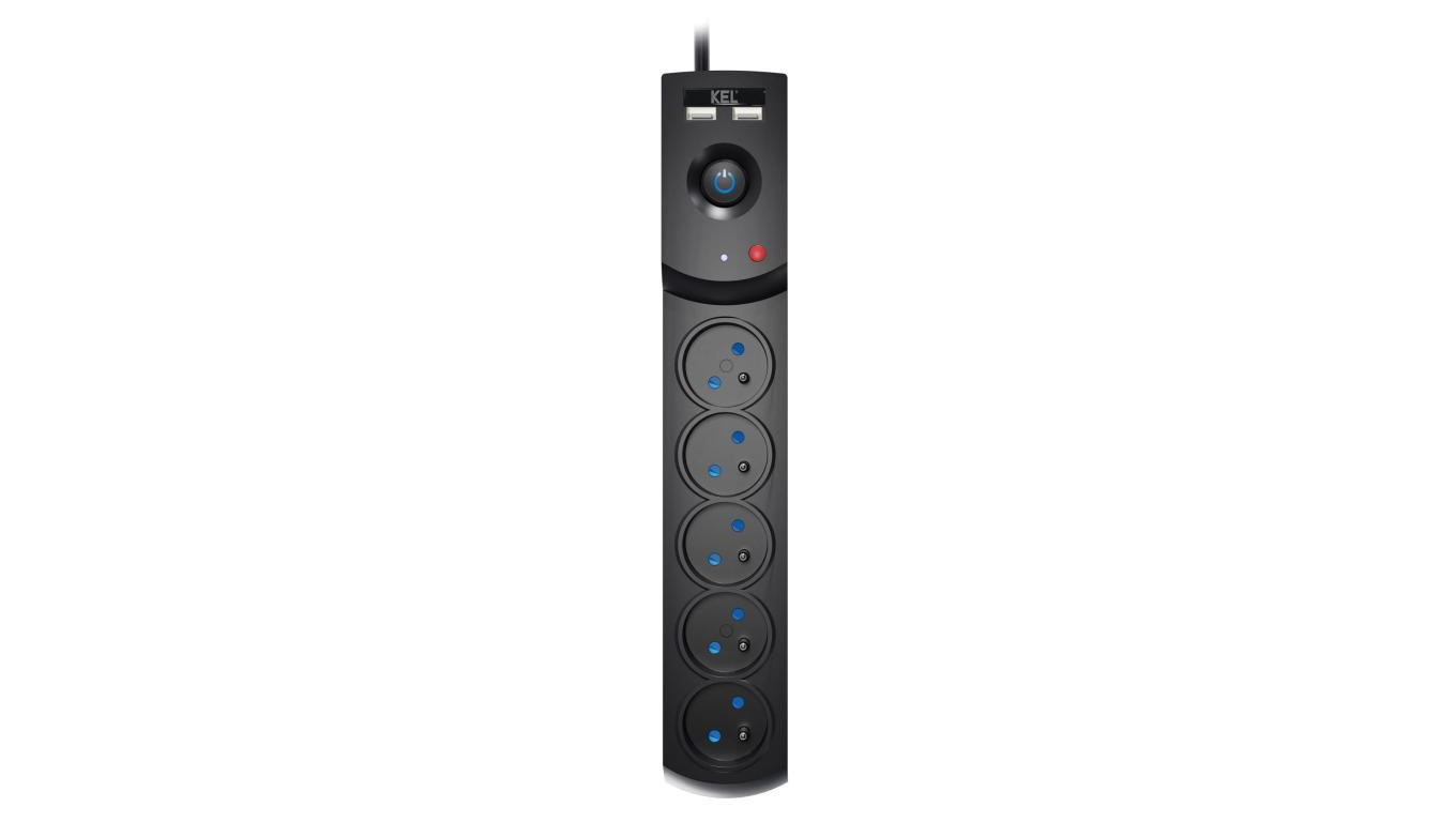 Przedłużacz przeciwprzepięciowy professional 5 gniazd 2xUSB 5m 10A 230V 2300W czarny W-100045