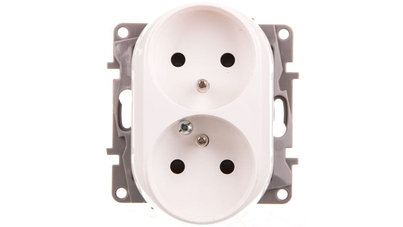 NILOE Gniazdo podwójne z/u do ramek wielokrotnych z przesłonami białe 764542