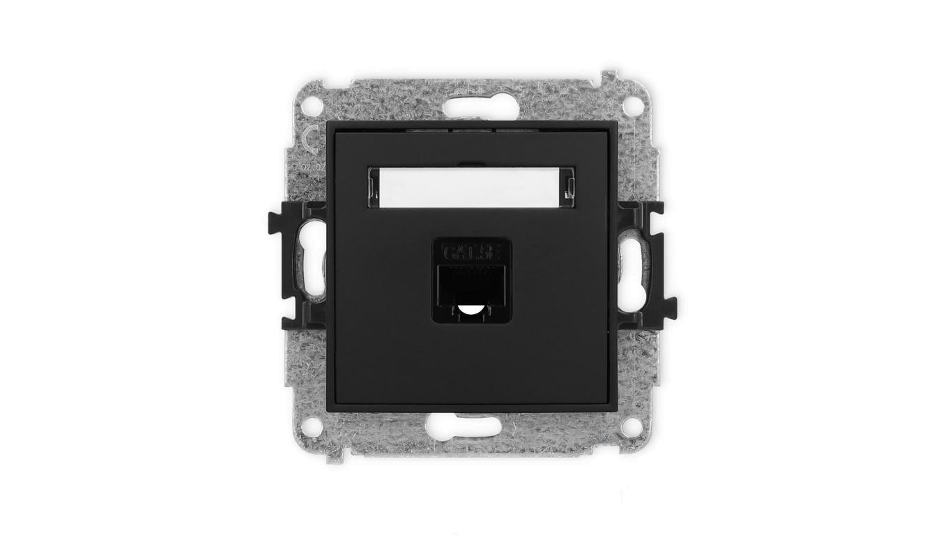 ICON Mechanizm gniazda komputerowego pojedynczego 1xRJ45, kat. 5e, 8-stykowy czarny mat 12IGK-1