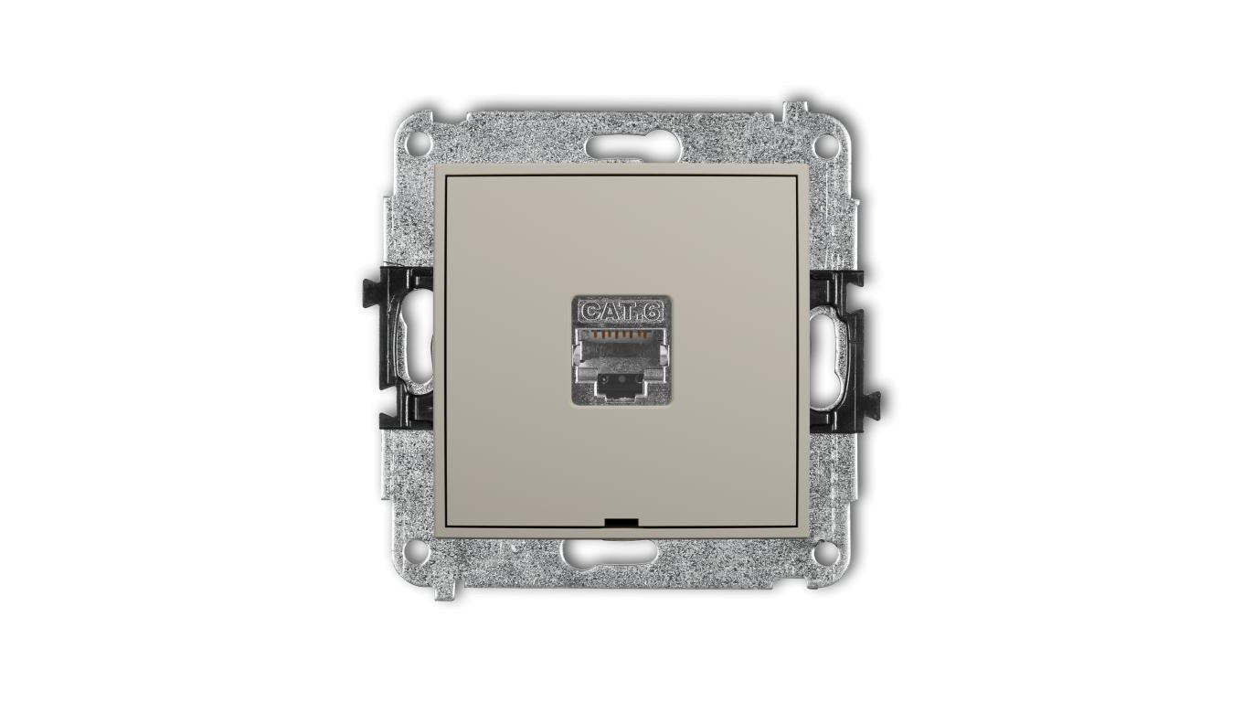 MINI Mechanizm gniazda komputerowego pojedynczego 1xRJ45, kat. 5e, ekranowany, 8-stykowy, bez pola opisowego taupe 60MGKBO-1e