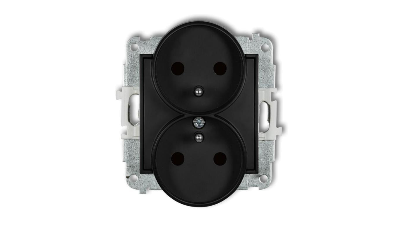 ICON Mechanizm gniazda podwójnego do ramki z uziemieniem 2x(2P+Z) (przesłony torów prądowych) czarny mat 12IGPR-2zp