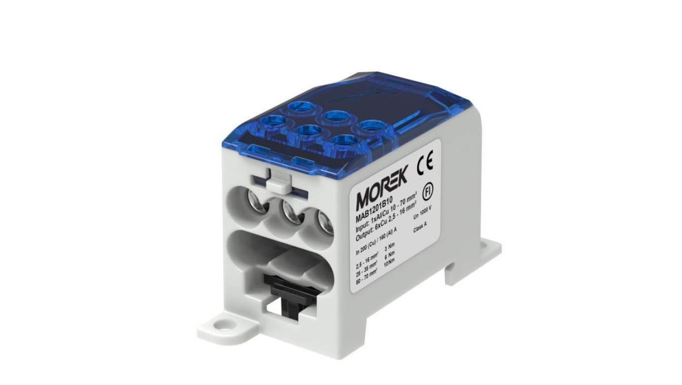 Blok dystrybucyjny - rozdzielczy OJL200A niebieski wej: 1xAl/Cu 10-70mm2 wyj: 6xCu 2,5- 16mm2 MAB1201B10