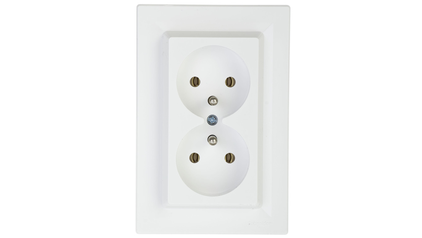 Gniazdo podwójne Asfora z/u białe z ramką EPH9800221