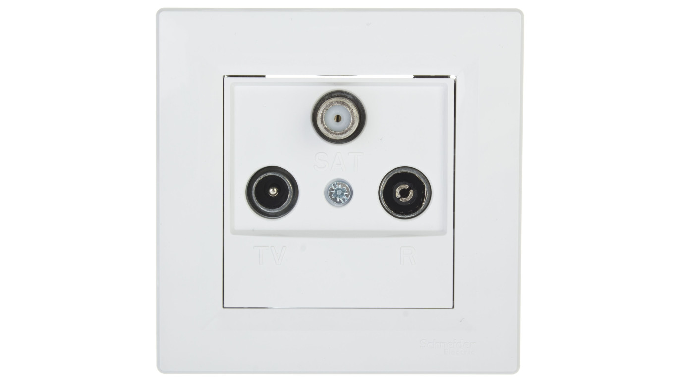 Gniazdo antenowe Asfora RTV-SAT przelotowe 4dB białe z ramką EPH3500221