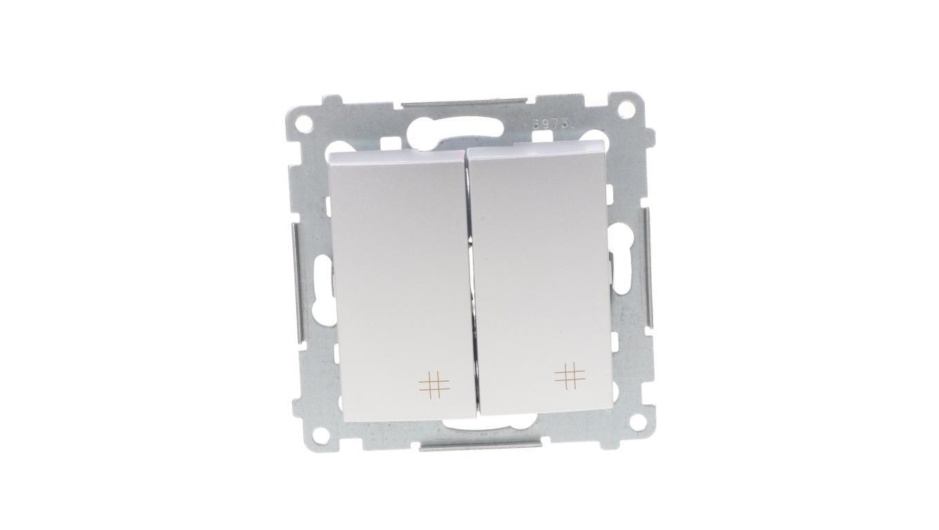 Simon 54 Łącznik krzyżowy podwójny 10A 230V IP20, szybkozłącza, srebrny mat DW7/2.01/43