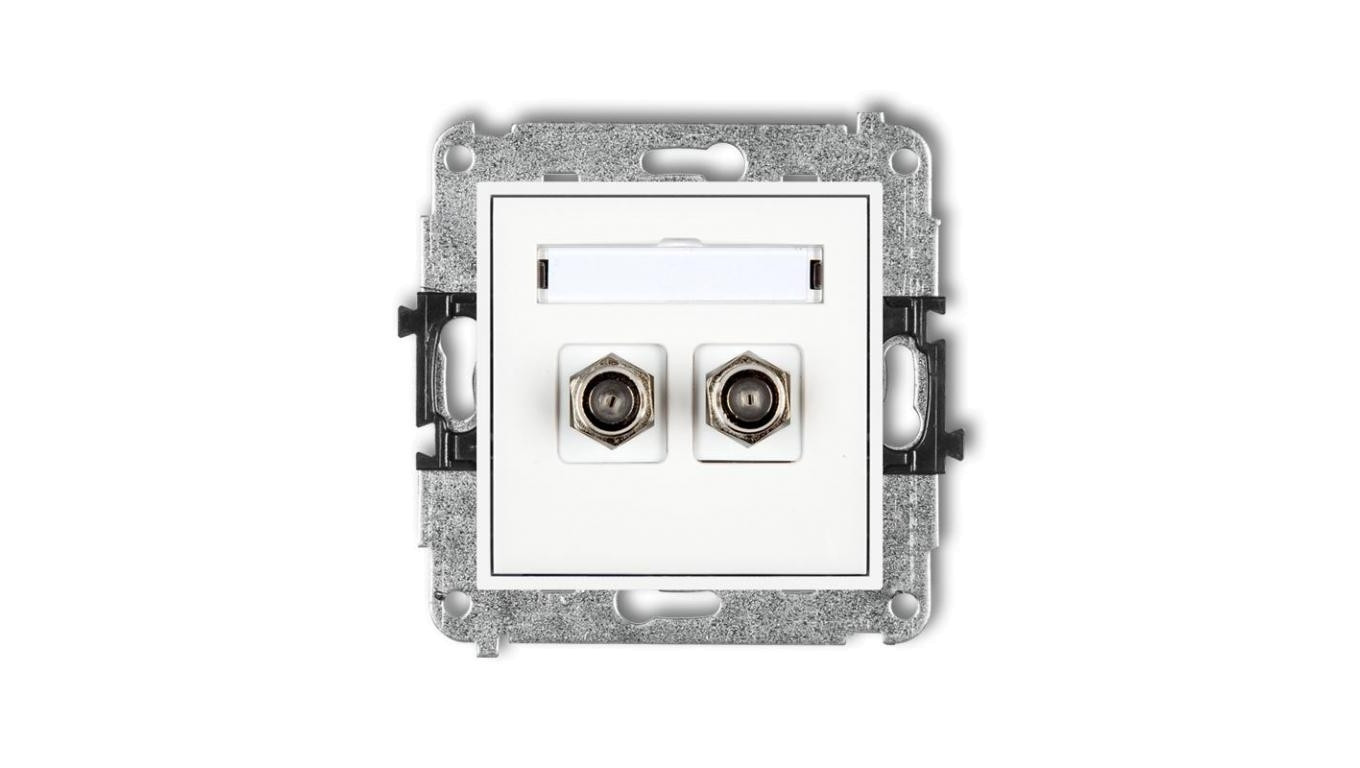 MINI Gniazdo antenowe podwójne typu F (SAT) niklowany biały MGF-2