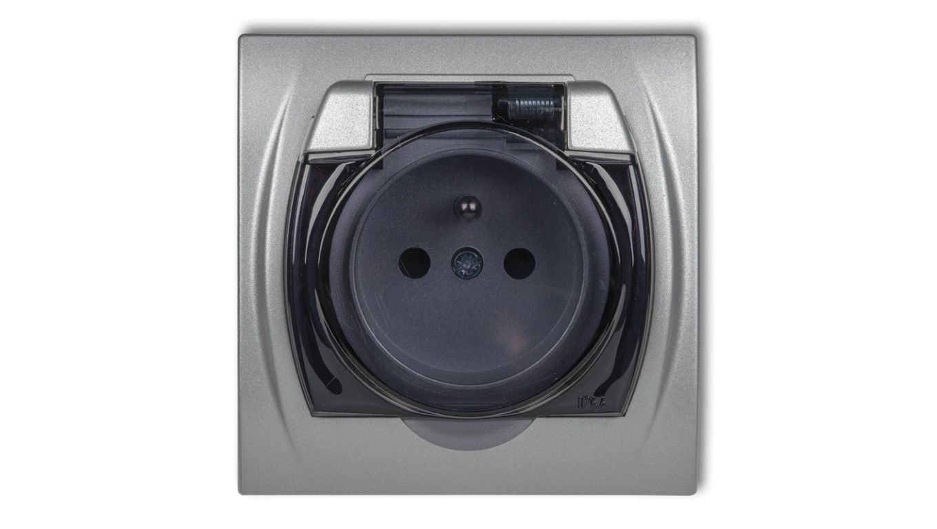 LOGO Gniazdo bryzgoszczelne z/u (klapka dymna) srebrny metalik 7LGPB-1zdp