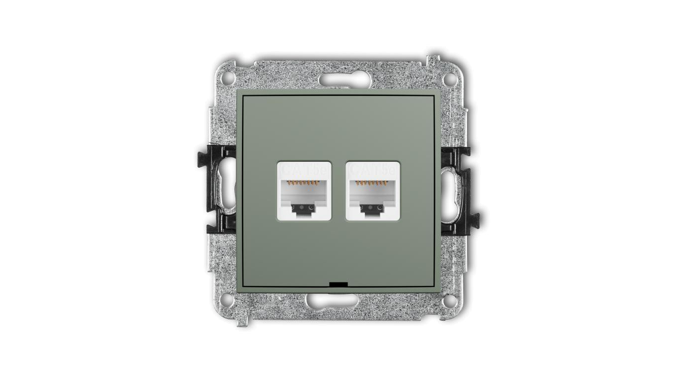MINI Mechanizm gniazda komputerowego podwójnego 2xRJ45, kat. 5e, 8-stykowy, bez pola opisowego szałwiowy 61MGKBO-2