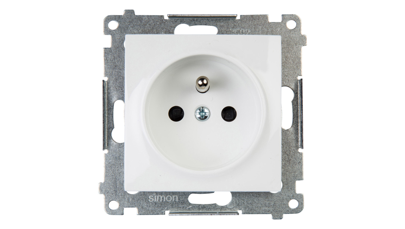 Simon 54 Gniazdo pojedyncze z/u 16A IP20 z przesłoną torów białe szybkozłącza, DGZ1CZ.01/11