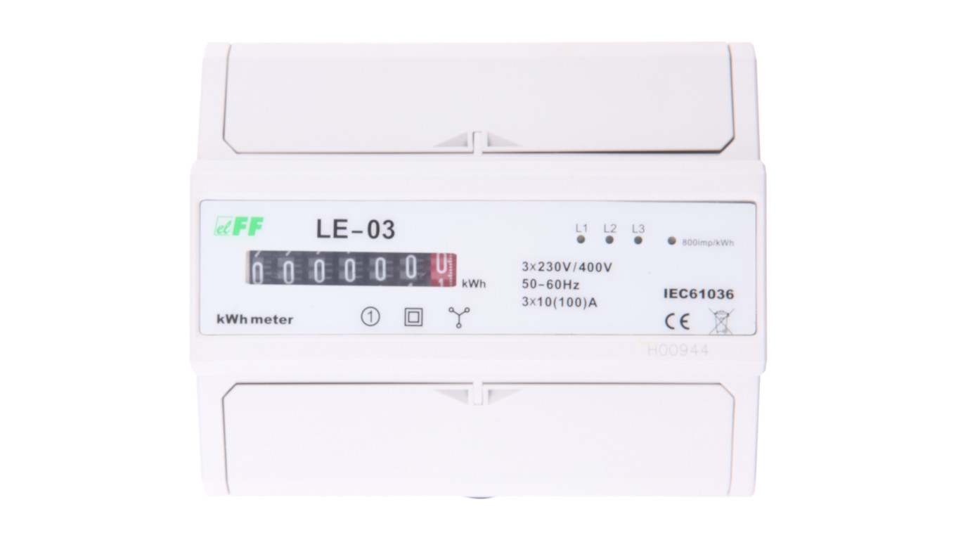 Licznik energii elektrycznej 3-fazowy 100A 230/400V z wyświetlaczem bębenkowym LE-03