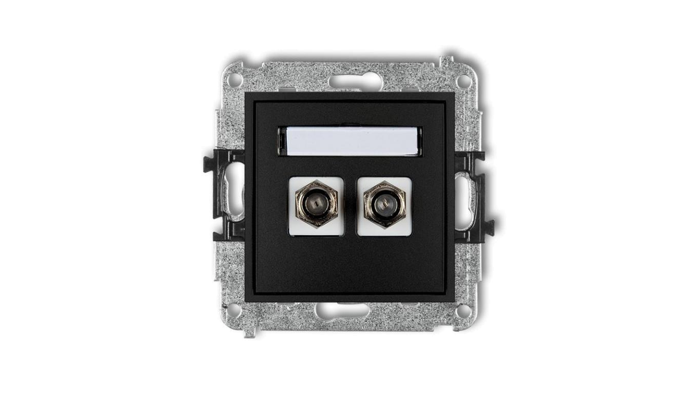 MINI Gniazdo antenowe podwójne typu F (SAT) niklowany czarny mat 12MGF-2