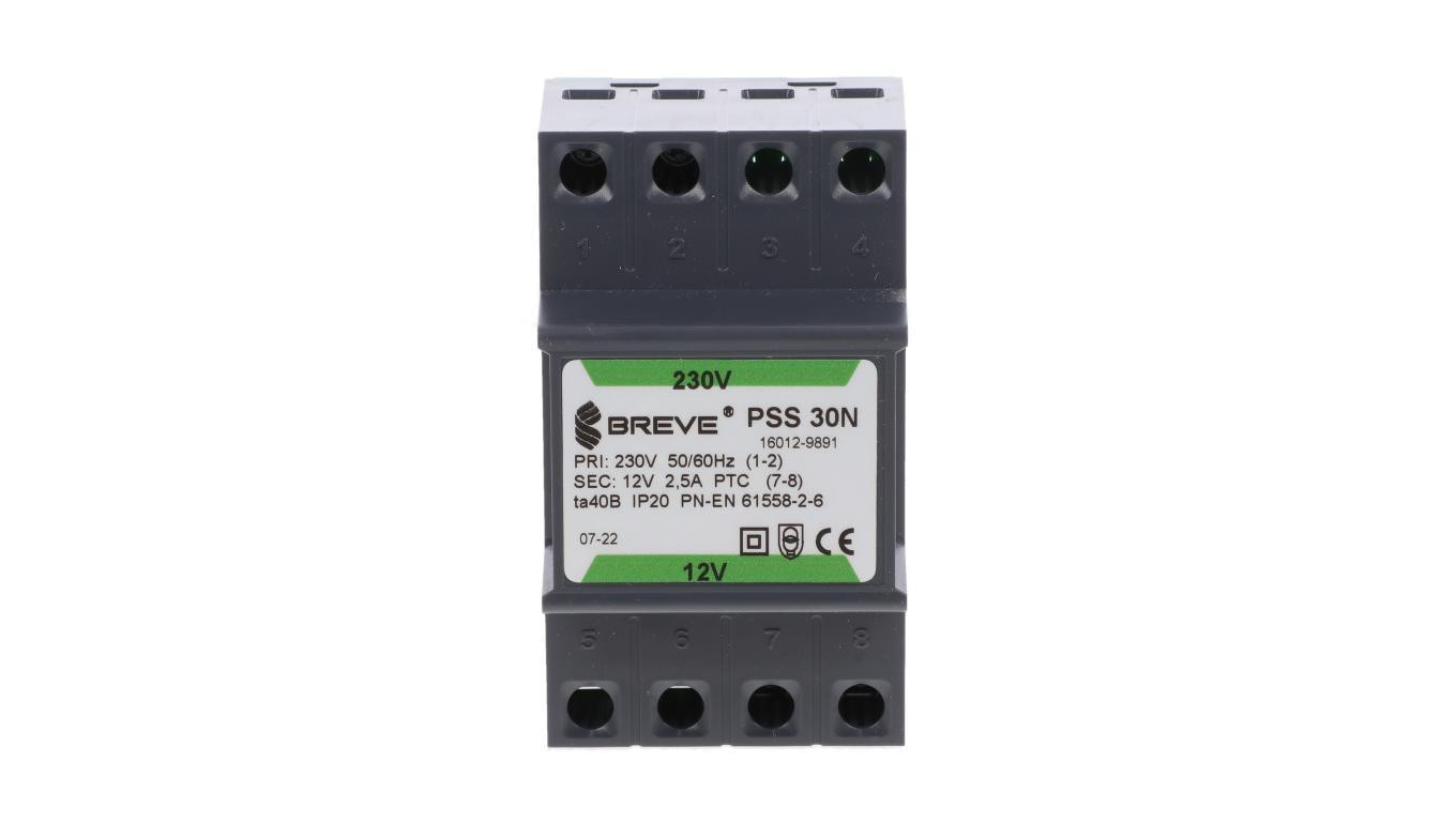 Transformator 1-fazowy modułowy bezpieczeństwa PSS 30N 230/ 12V 2,5A, na szynę DIN, IP20, Ta 40, 16012-9891