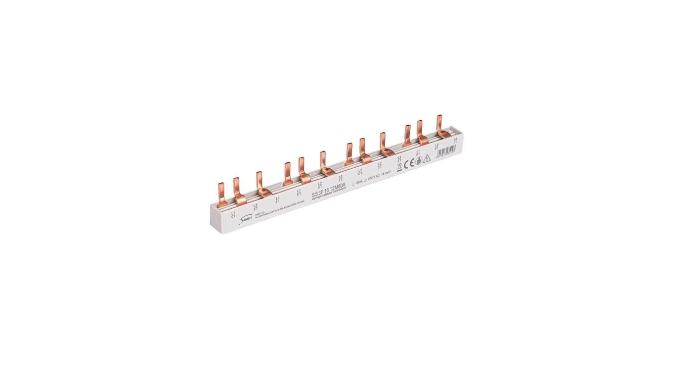 Szyna prądowa łączeniowa - sztyftowa 3-fazowa 80A 12 modułów 16 mm² 81998006