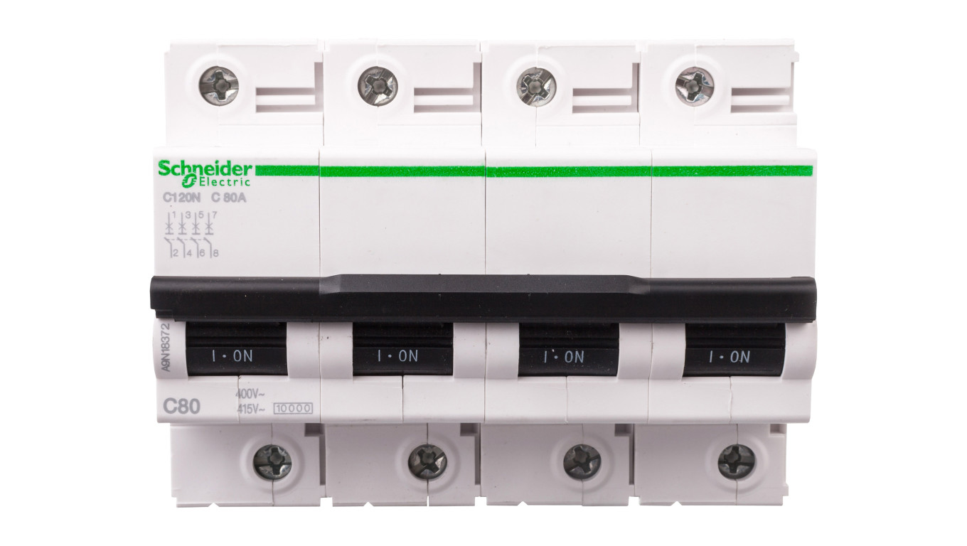 Wyłącznik nadprądowy 4P C 80A 6kA AC iC120N A9N18372