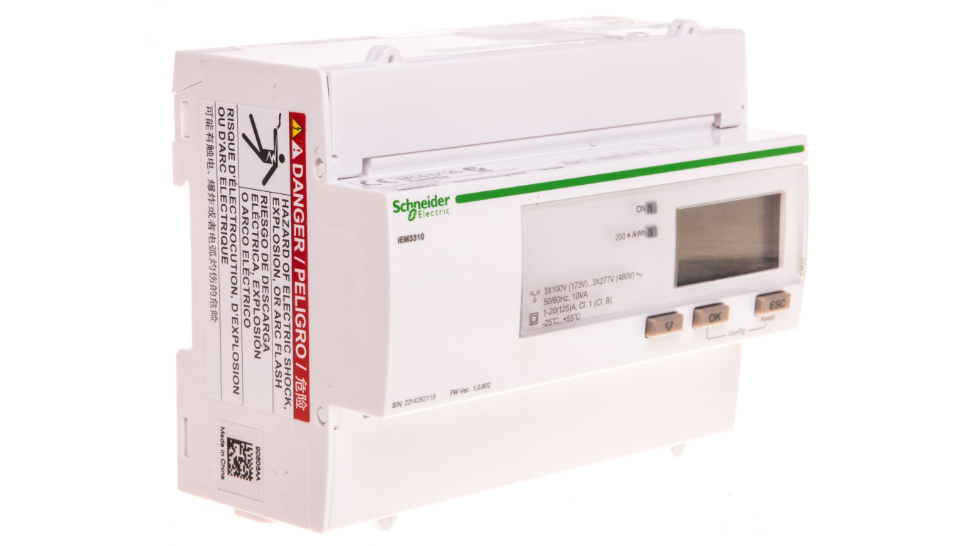 Licznik energii elektrycznej 1/3-fazowy 125A 100-277/173-480V kl.1/B MID taryfowy cyfrowy modułowy A9MEM3310