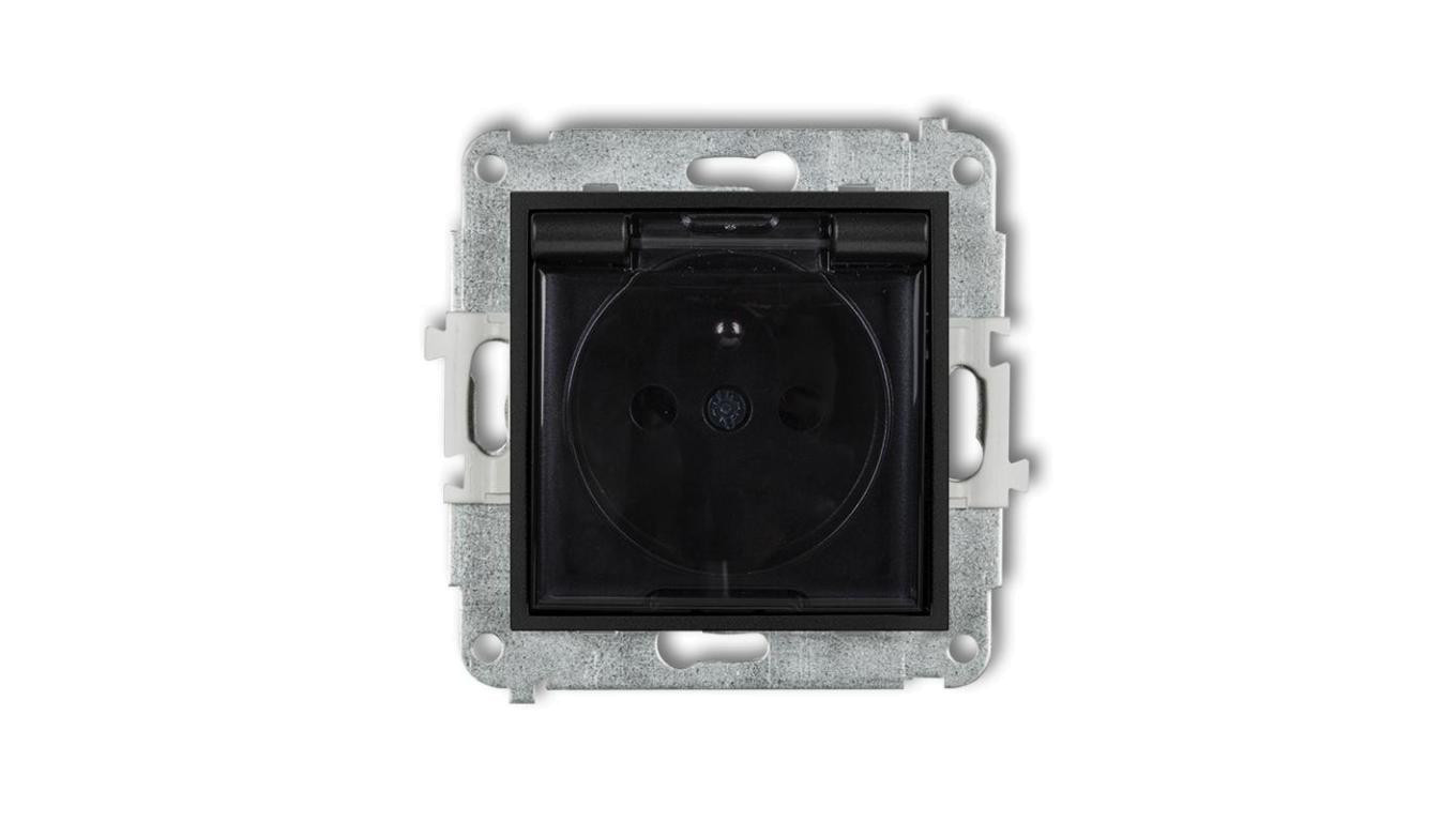ICON Mechanizm gniazda bryzgoszczelnego z uziemieniem 2P+Z (klapka dymna, przesłony torów prądowych) czarny mat 12IGPB-1zdp