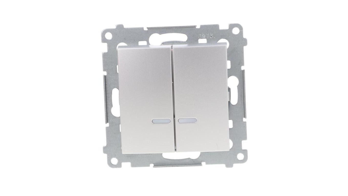 Simon 54 Łącznik bryzgoszczelny świecznikowy IP44 z podświetleniem, szybkozłącza, srebrny mat DW5BL.01/43