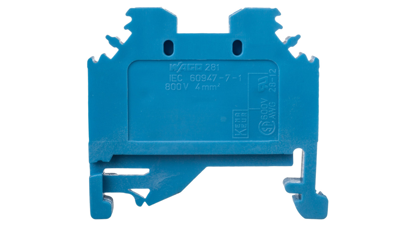 Złączka szynowa 2-przewodowa 4mm2 niebieska 281-104